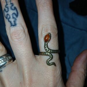 Snake Wrap Ring with Amber Stone - Sterling Silver 6